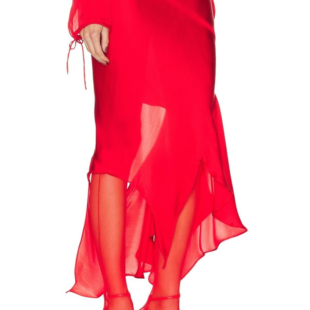 NEW NWT Acne Studios Draped Skirt in Bright Red FWRD silk assymetrical midi - Picture 6 of 8